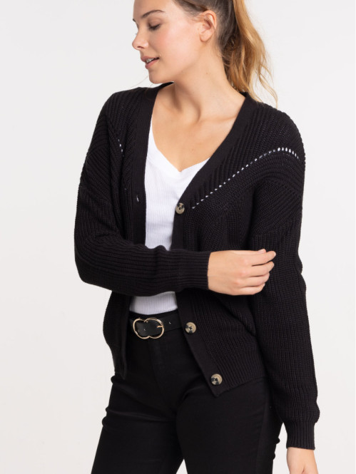 Gilet col V boutonné noir femme Gilet col V boutonné noir femme