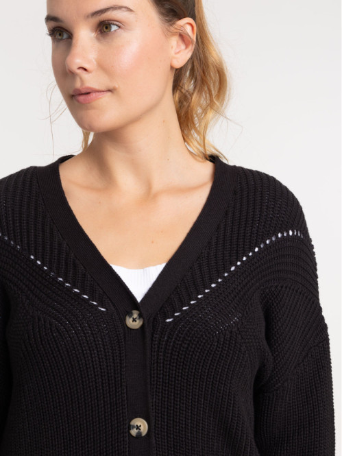 Gilet col V boutonné noir femme Gilet col V boutonné noir femme