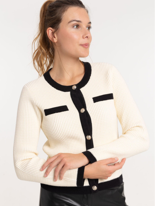 Gilet boutonné ecru femme Gilet boutonné ecru femme