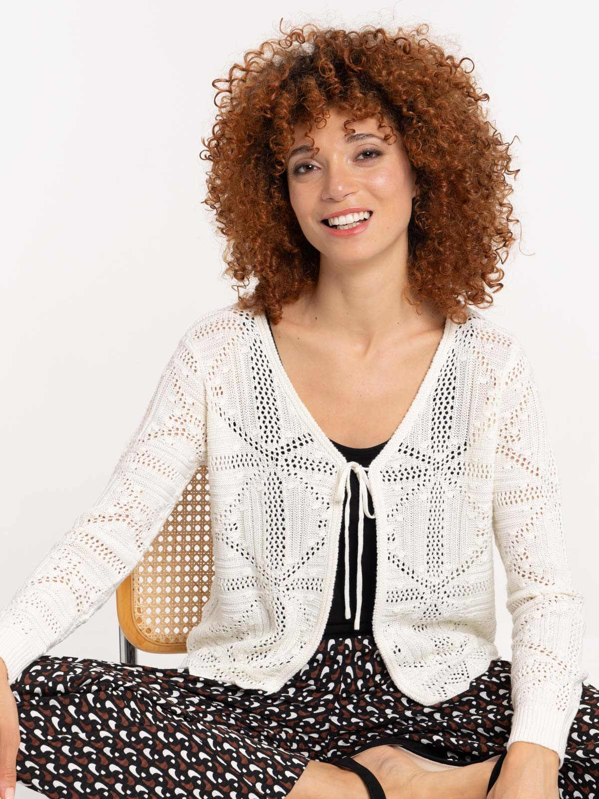 Gilet écru à nouer femme