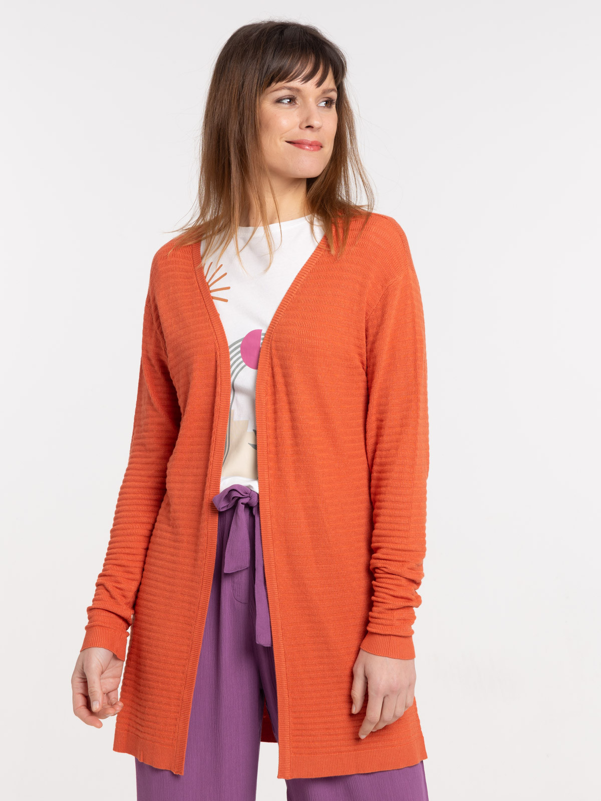 Gilet long ouvert épices femme