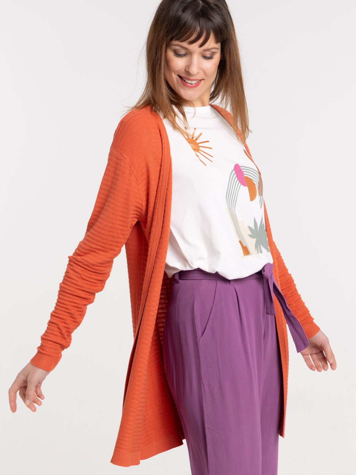 Gilet long ouvert épices femme