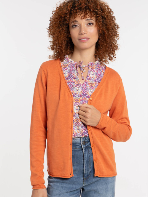 Gilet col V orange grisé femme Gilet col V orange grisé femme