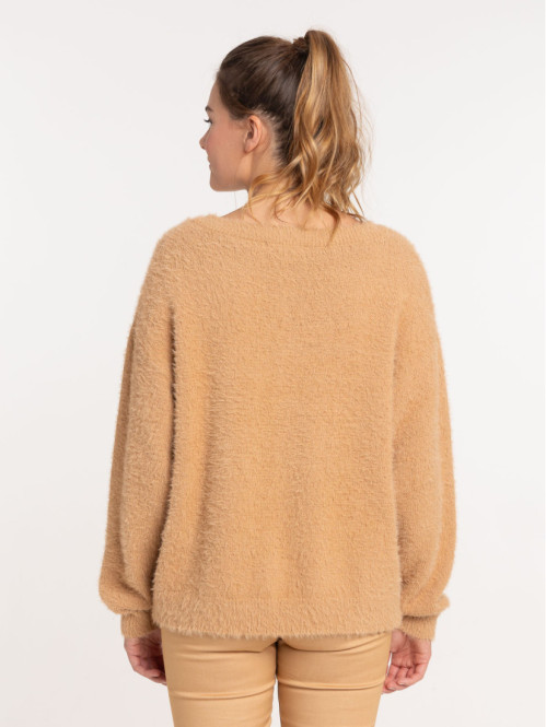 Gilet boutonné moka col rond femme