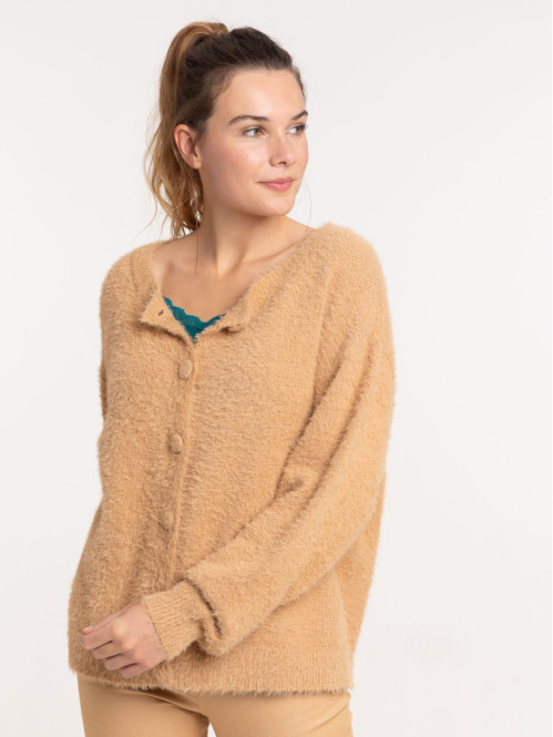 Gilet boutonné moka col rond femme