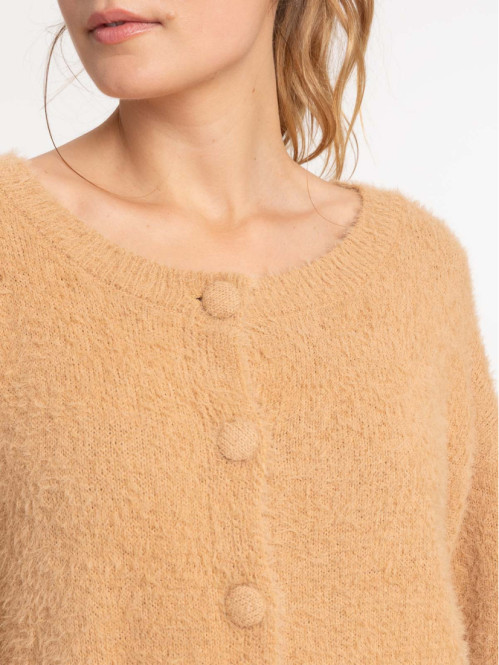 Gilet boutonné moka col rond femme