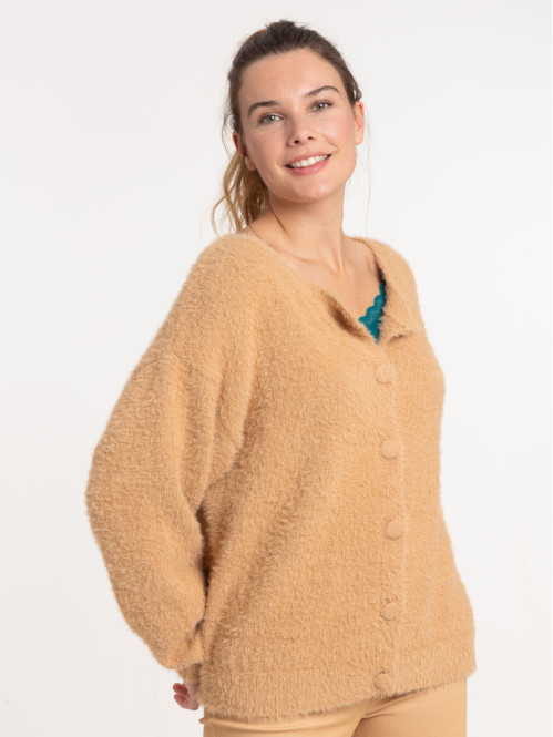 Gilet boutonné moka col rond femme