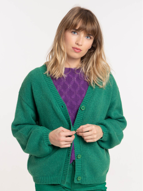 Gilet col V boutonné vert bosphore femme Gilet col V boutonné vert bosphore femme
