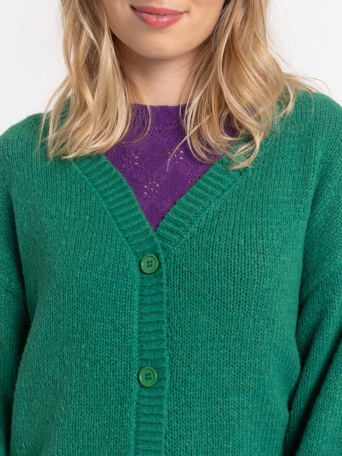 Gilet col V boutonné vert bosphore femme Gilet col V boutonné vert bosphore femme