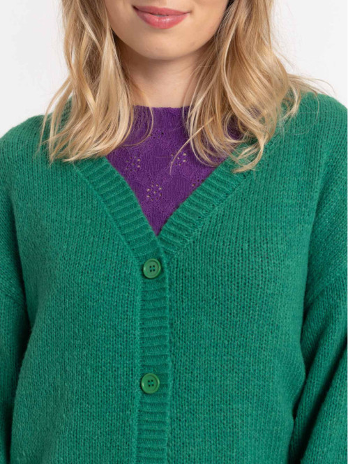 Gilet col V boutonné vert bosphore femme Gilet col V boutonné vert bosphore femme