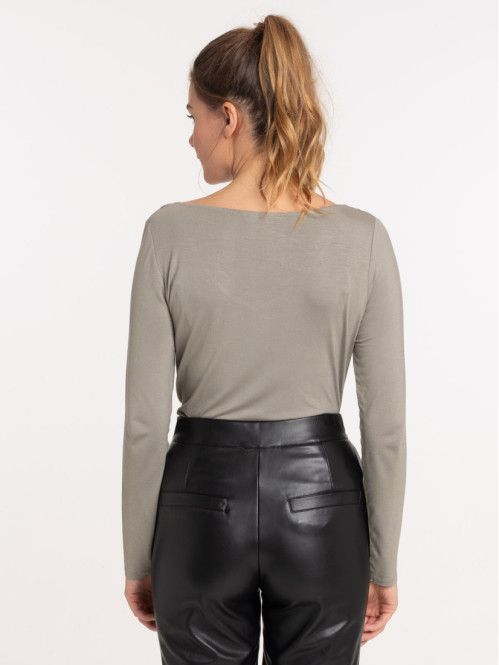 Tee-shirt col V dentelle femme