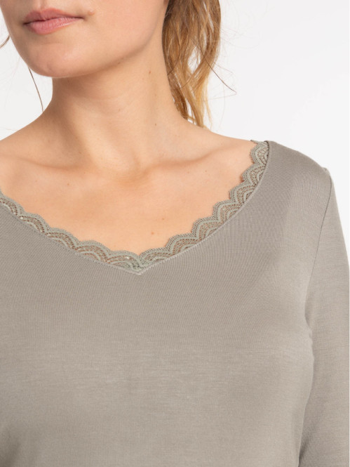 Tee-shirt col V dentelle femme