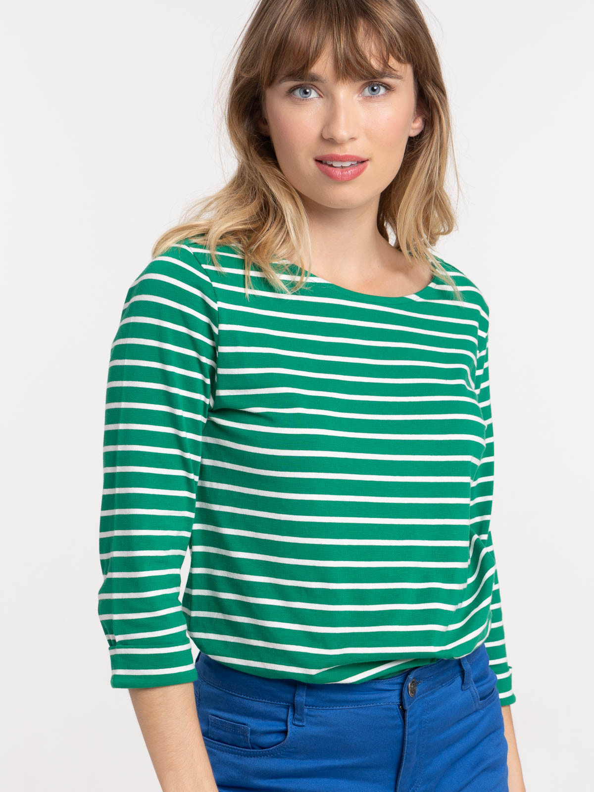 Tee-shirt boutons épaules rayé femme