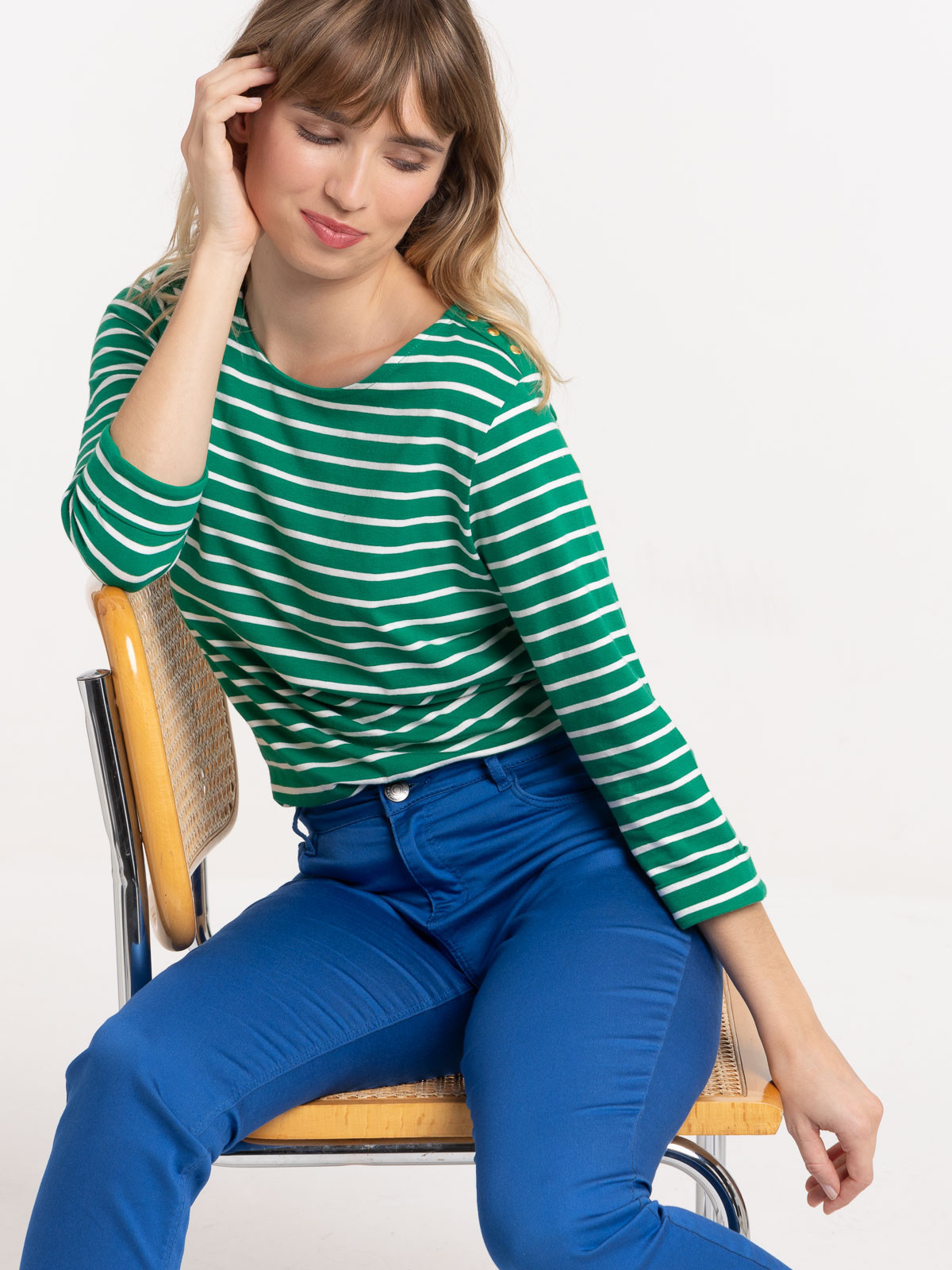 Tee-shirt boutons épaules rayé femme