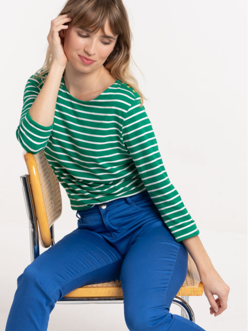 Tee-shirt boutons épaules rayé femme