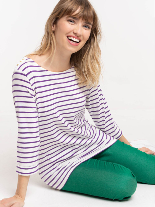 Tee-shirt rayé boutons épaules femme Tee-shirt rayé boutons épaules femme