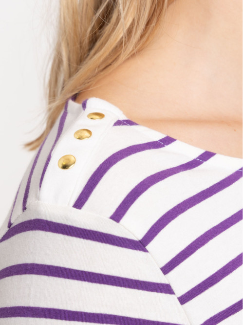 Tee-shirt rayé boutons épaules femme Tee-shirt rayé boutons épaules femme