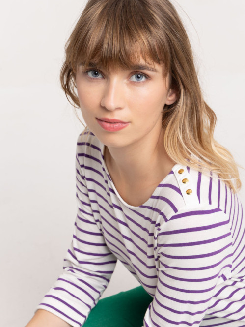 Tee-shirt rayé boutons épaules femme