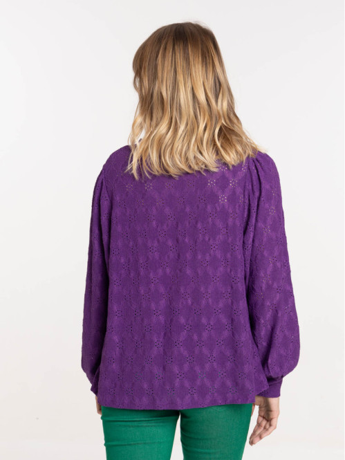 T-shirt dentelle boutons épaule femme