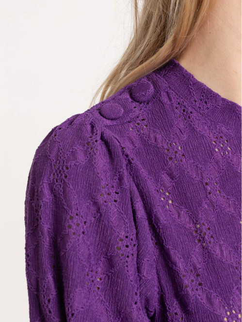 T-shirt dentelle boutons épaule femme