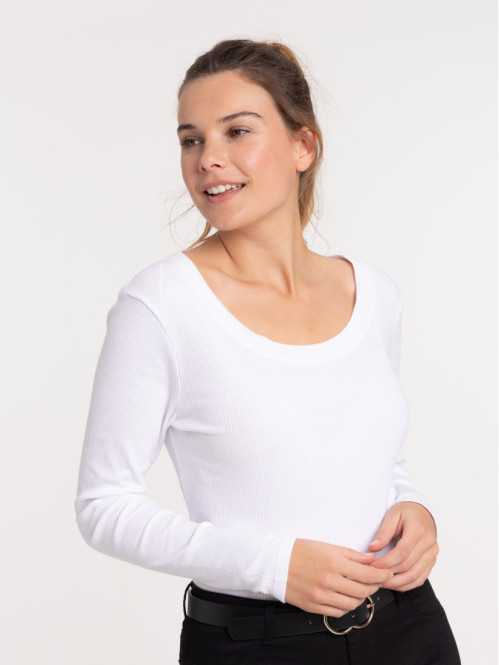T-shirt côtelé manches longues femme