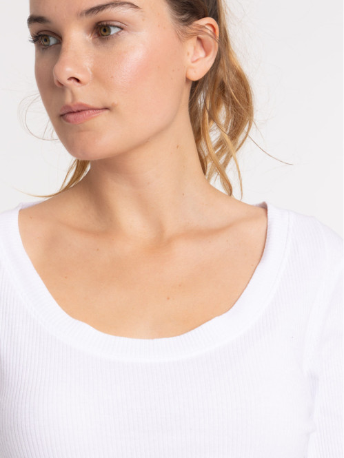 T-shirt côtelé manches longues femme