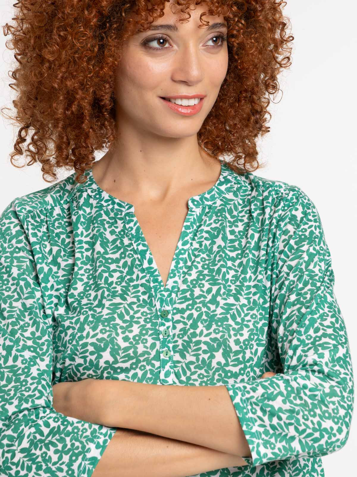 T-shirt vert bosphore fleurie femme T-shirt vert bosphore fleurie femme