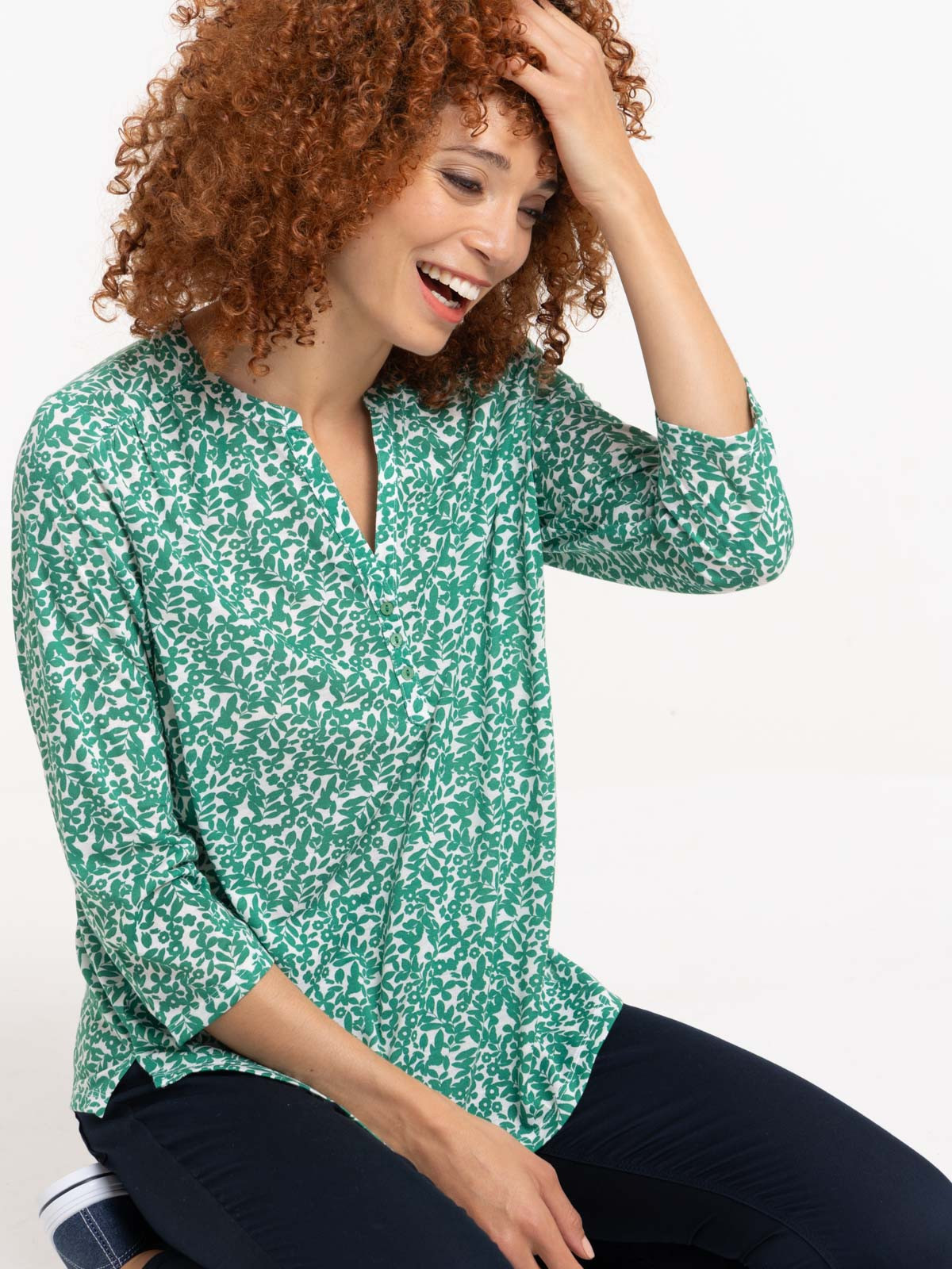 T-shirt vert bosphore fleurie femme T-shirt vert bosphore fleurie femme