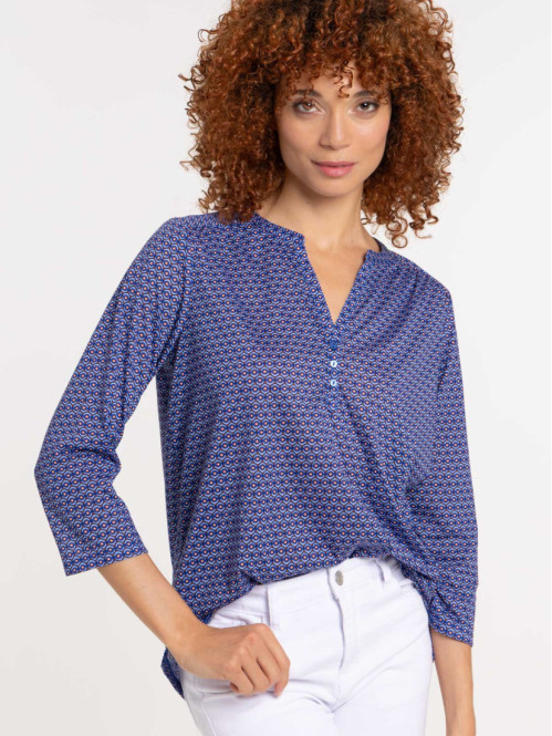 Blouse cobalt imprimé graphique femme Blouse cobalt imprimé graphique femme