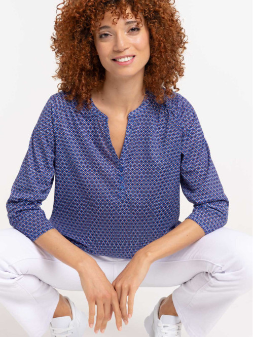 Blouse cobalt imprimé graphique femme