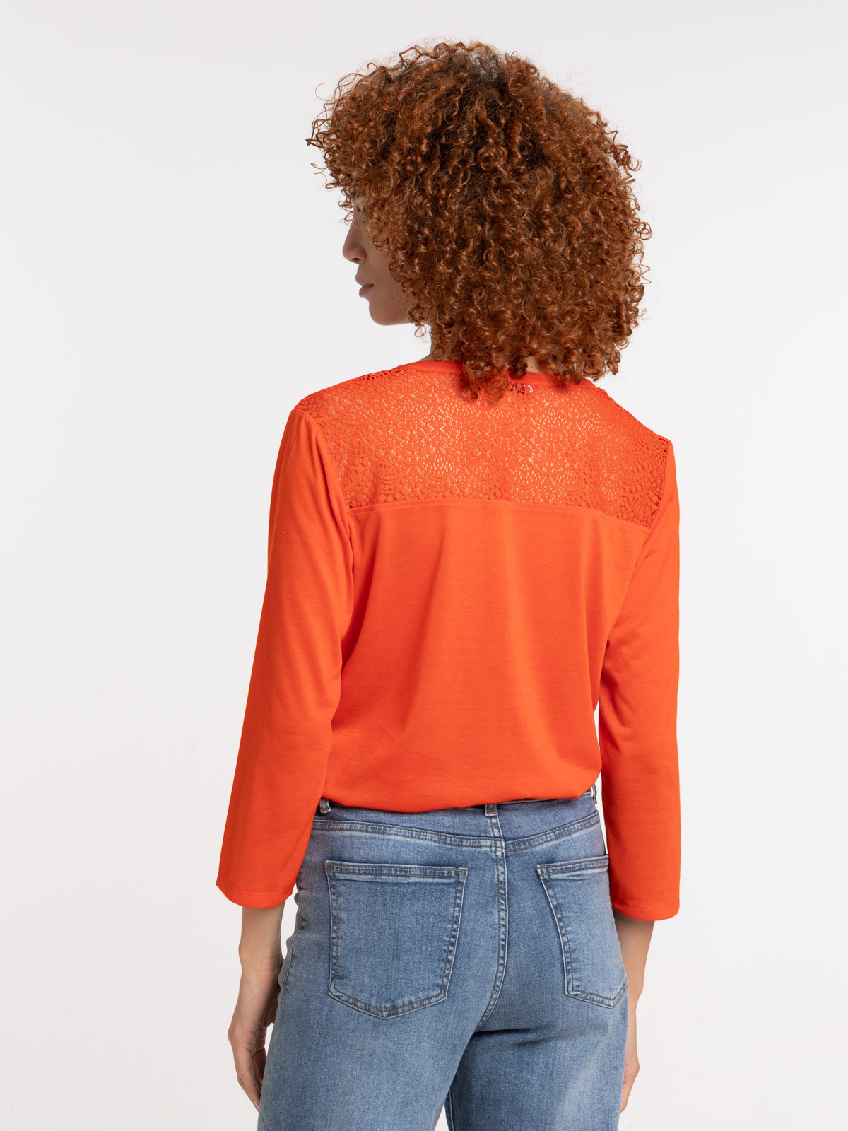 T-shirt col tunisien vermillon femme