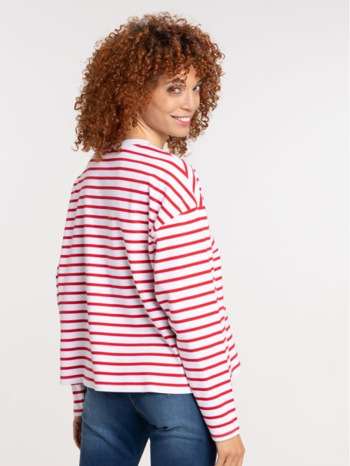 T-shirt rayé coeurs brodés femme T-shirt rayé coeurs brodés femme