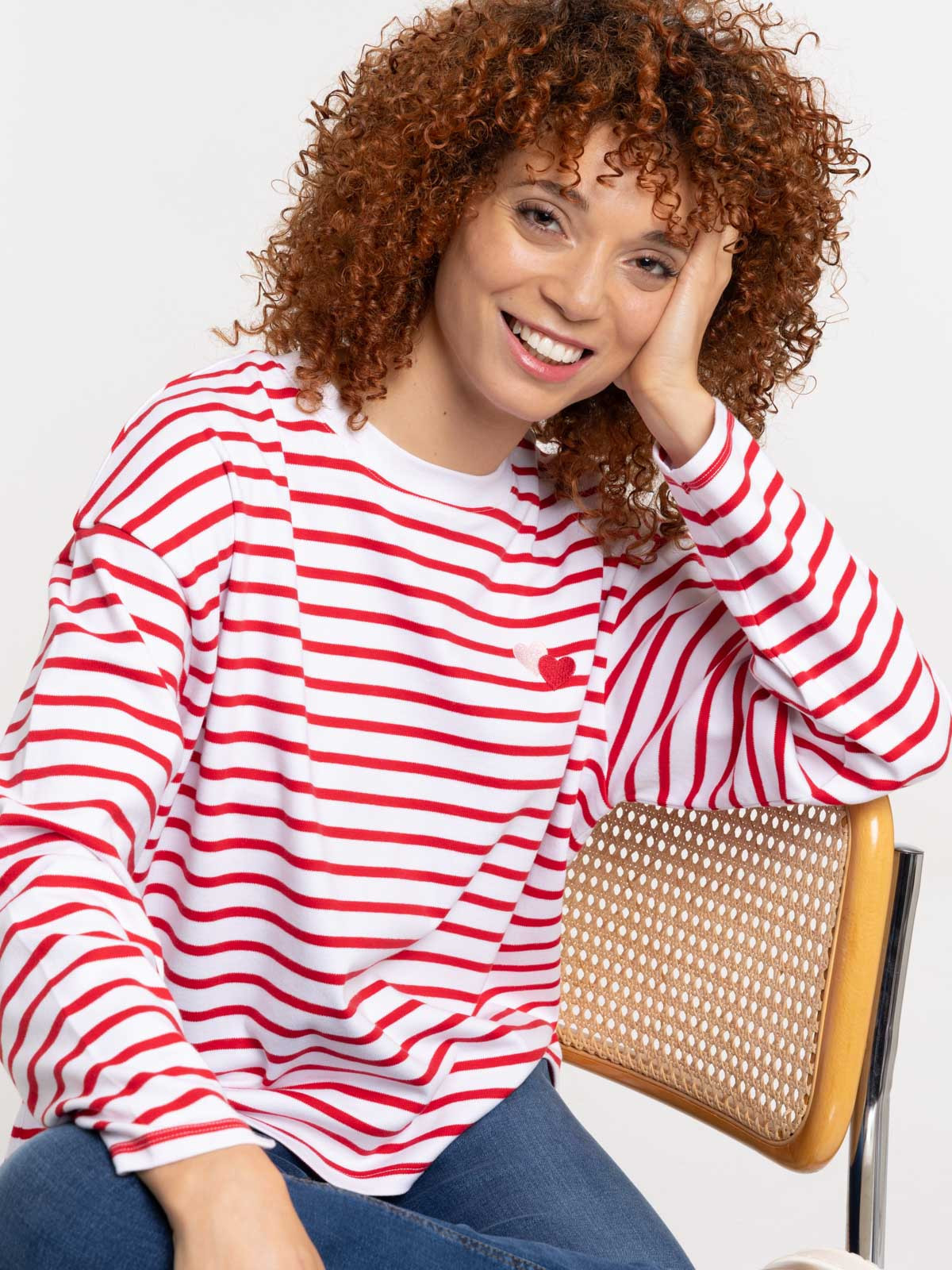 T-shirt rayé coeurs brodés femme T-shirt rayé coeurs brodés femme