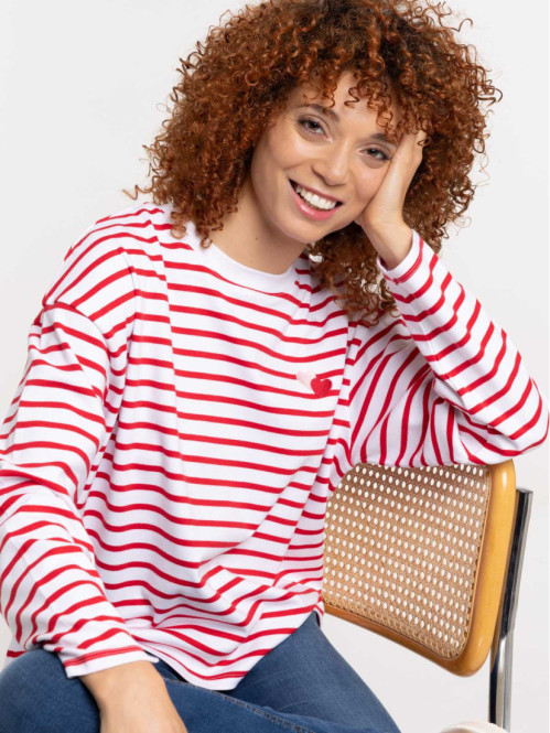 T-shirt rayé coeurs brodés femme T-shirt rayé coeurs brodés femme