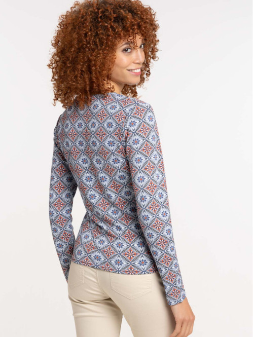 T-shirt imprimé bleu denim femme