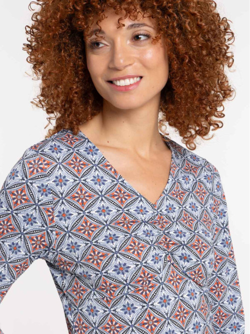 T-shirt imprimé bleu denim femme
