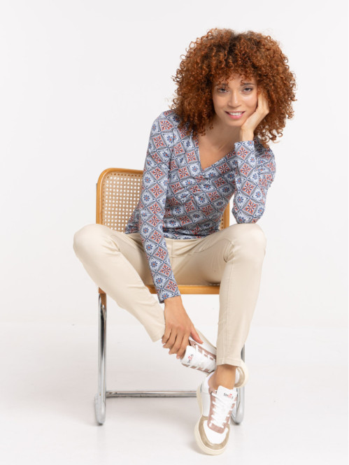 T-shirt imprimé bleu denim femme