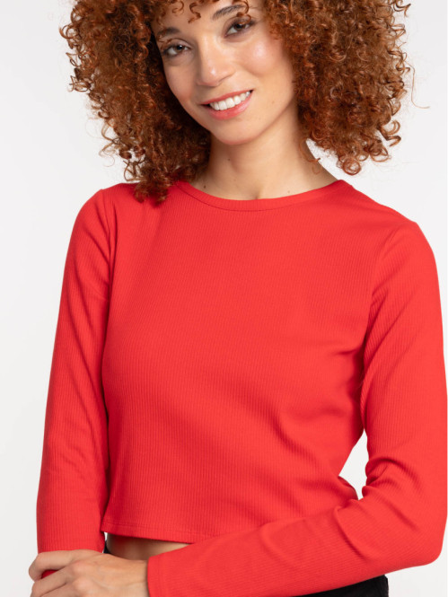 T-shirt rouge côtelé femme T-shirt rouge côtelé femme
