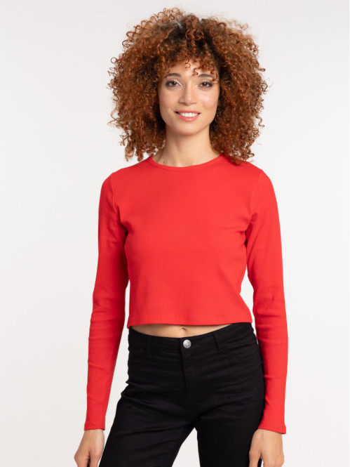 T-shirt rouge côtelé femme T-shirt rouge côtelé femme