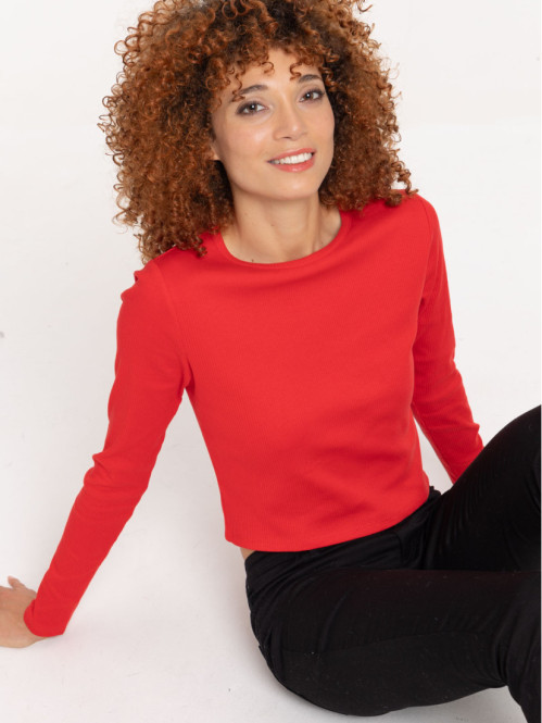 T shirt rouge cotele femme