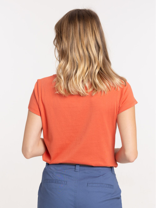 T-shirt col rond orange sienne femme