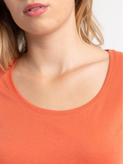 T-shirt col rond orange sienne femme