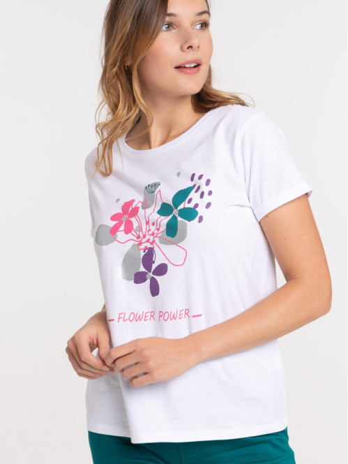 T-shirt fleuri blanc femme T-shirt fleuri blanc femme