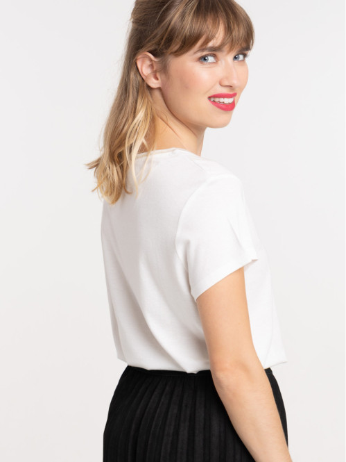 T-shirt col V écru femme T-shirt col V écru femme