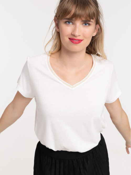 T-shirt col V écru femme T-shirt col V écru femme
