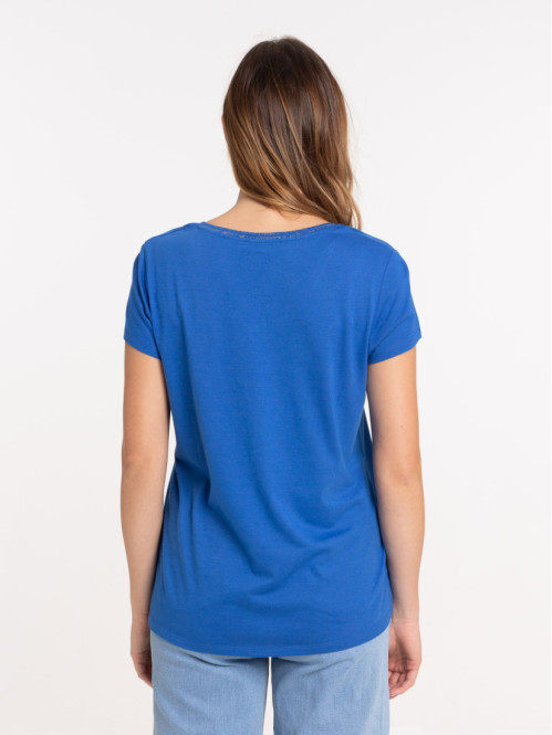 T-shirt col V cobalt femme