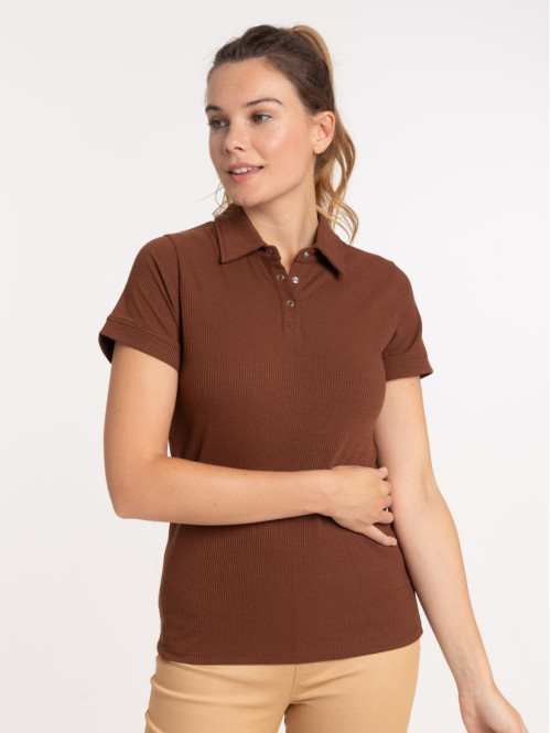 Polo côtelé brunette femme