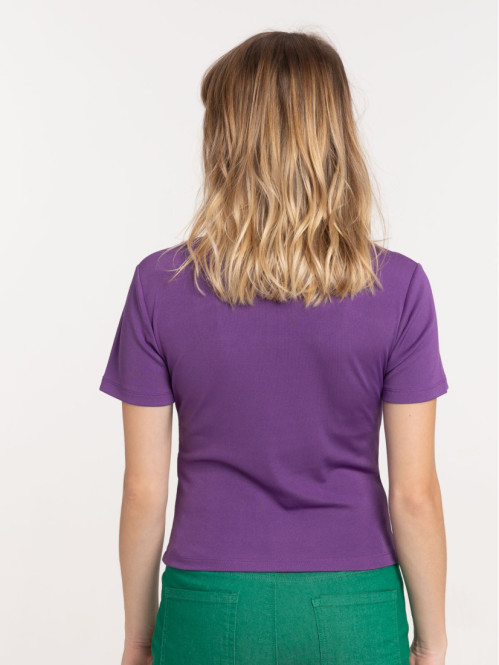 Tee-shirt col carré pur violet femme