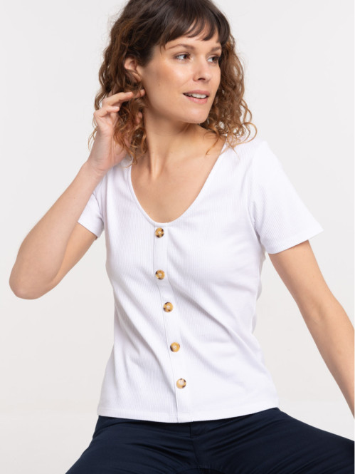 T-shirt boutons blanc femme T-shirt boutons blanc femme