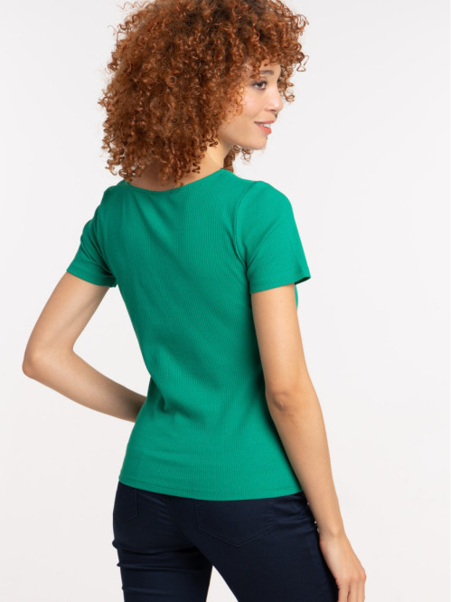 T-shirt boutons vert bosphore femme